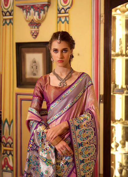 Dusty Pink Soft  Tissue Silk Saree  With Weaving Work