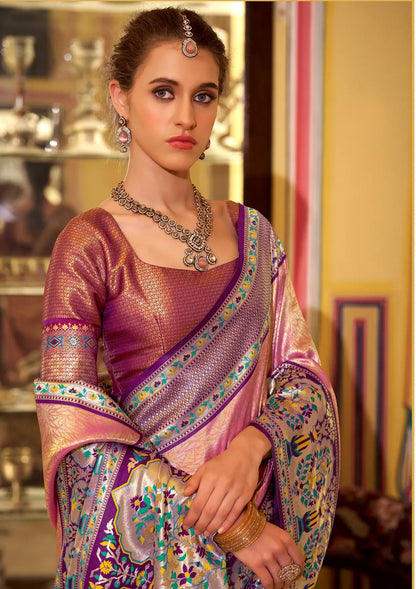 Dusty Pink Soft  Tissue Silk Saree  With Weaving Work