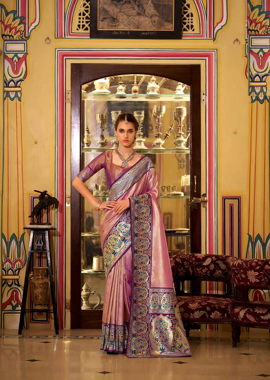 Dusty Pink Soft  Tissue Silk Saree  With Weaving Work