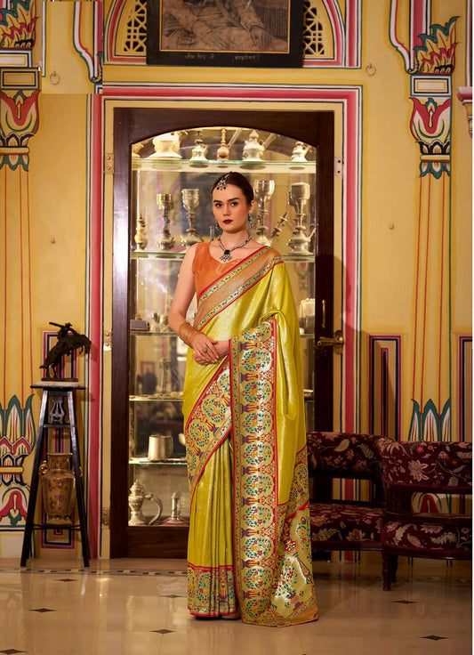 Yellow Soft  Tissue Silk Saree  With Weaving Work