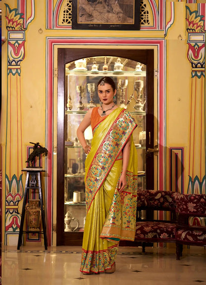Yellow Soft  Tissue Silk Saree  With Weaving Work