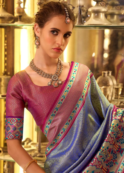 Dusty Blue  Soft Tissue Silk Saree  With Weaving Work
