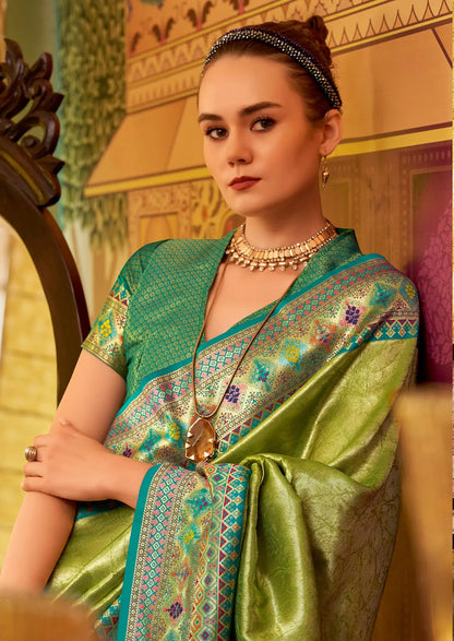 Green Fancy Tissue Silk Saree with  Zari Weaving