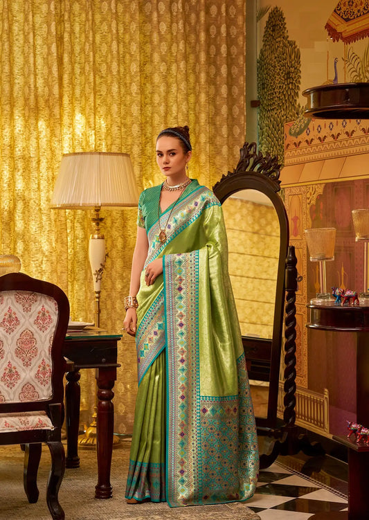 Green Fancy Tissue Silk Saree with  Zari Weaving