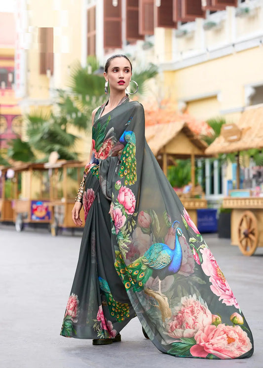 Green  Georgette Saree with Exclusive Print