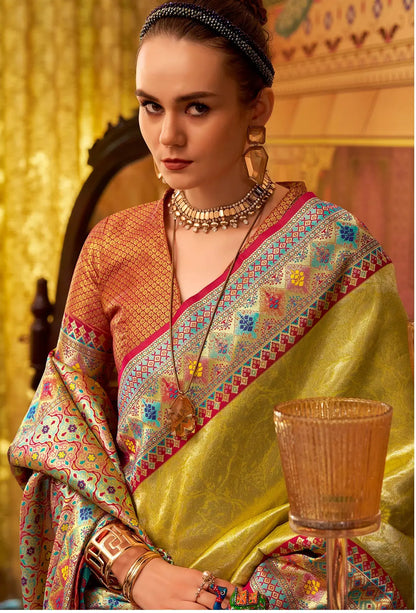 Yellow Fancy Tissue Silk Saree with  Zari Weaving
