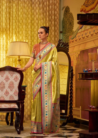 Yellow Fancy Tissue Silk Saree with  Zari Weaving