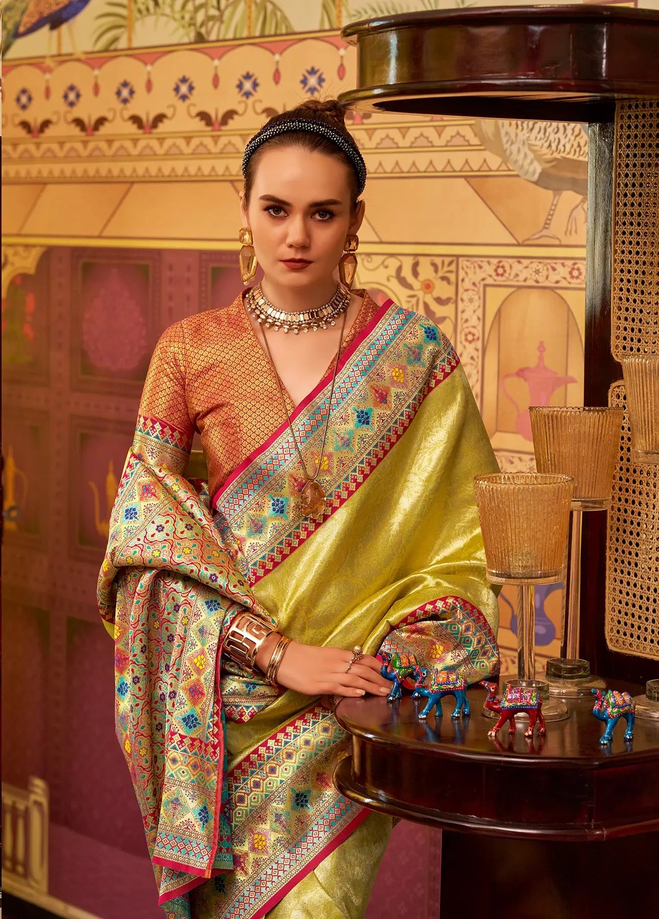 Yellow Fancy Tissue Silk Saree with  Zari Weaving
