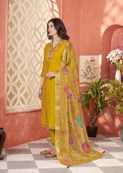 Designer Yellow Embroidery With Hand Work Salwar Suit With Dupatta