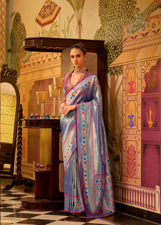 Blue  Fancy Tissue Silk Saree with  Zari Weaving