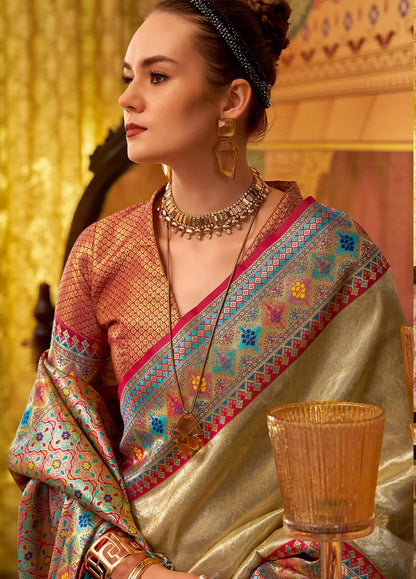 Beige  Fancy Tissue Silk Saree with  Zari Weaving