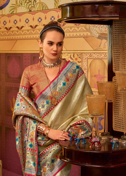 Beige  Fancy Tissue Silk Saree with  Zari Weaving
