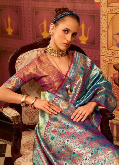 Blue  Fancy Tissue Silk Saree with  Zari Weaving