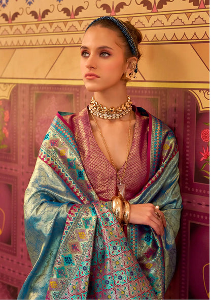 Blue  Fancy Tissue Silk Saree with  Zari Weaving