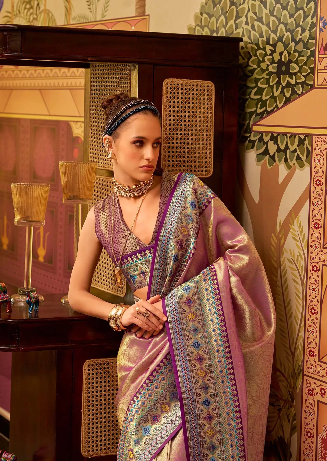 Dusty Pink  Fancy Tissue Silk Saree with  Zari Weaving