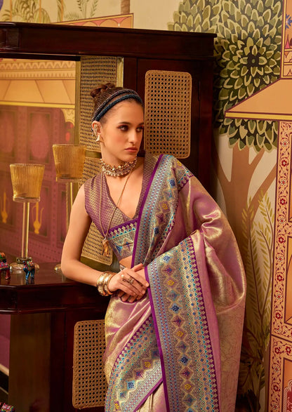Dusty Pink  Fancy Tissue Silk Saree with  Zari Weaving
