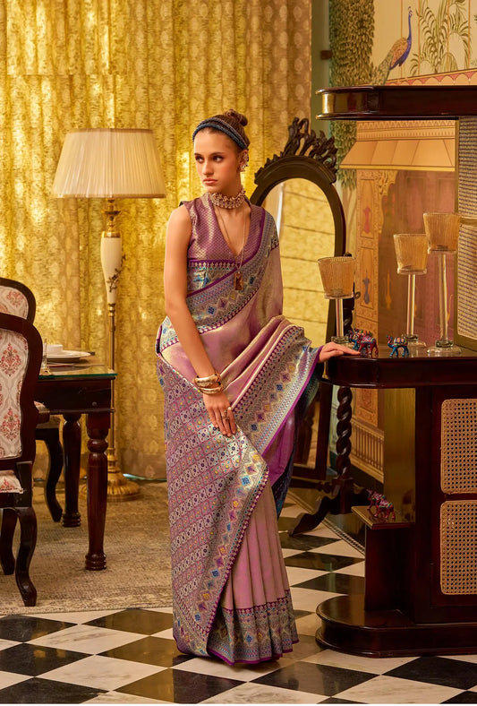 Dusty Pink  Fancy Tissue Silk Saree with  Zari Weaving