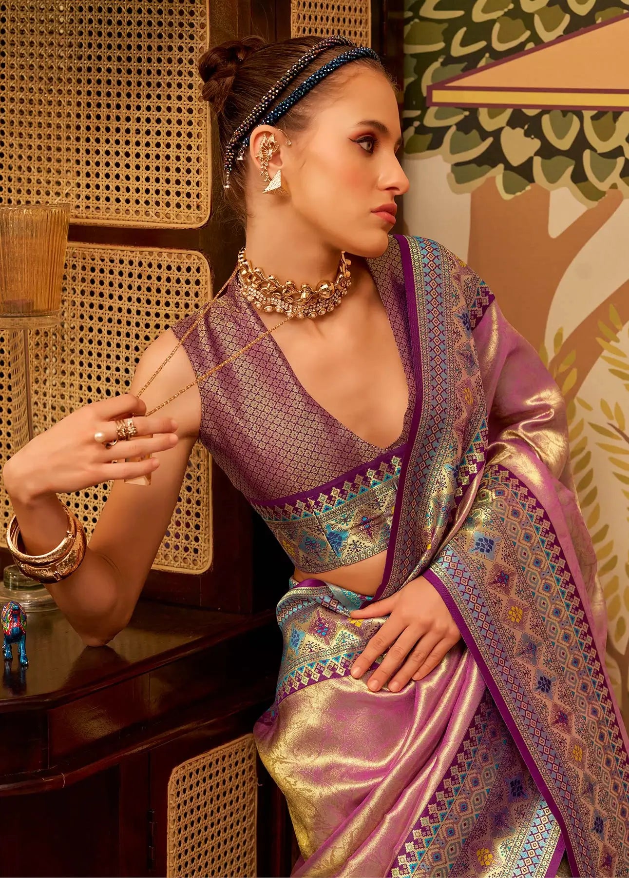 Dusty Pink  Fancy Tissue Silk Saree with  Zari Weaving