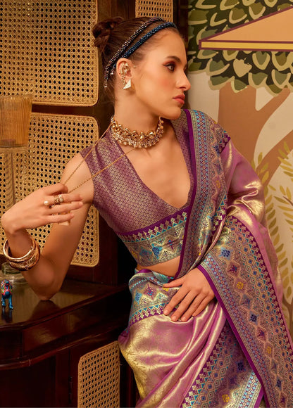 Dusty Pink  Fancy Tissue Silk Saree with  Zari Weaving