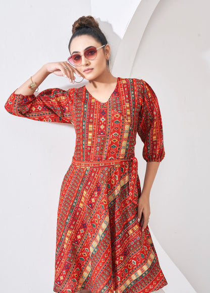 Red Round Neck Kurta