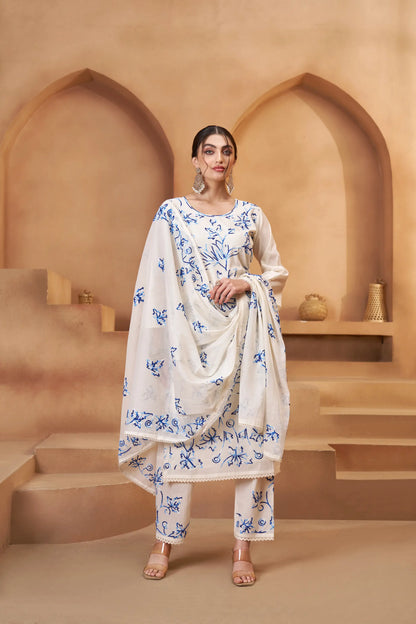 Off White Cotton Salwar Suit With Thread Embroidery Work