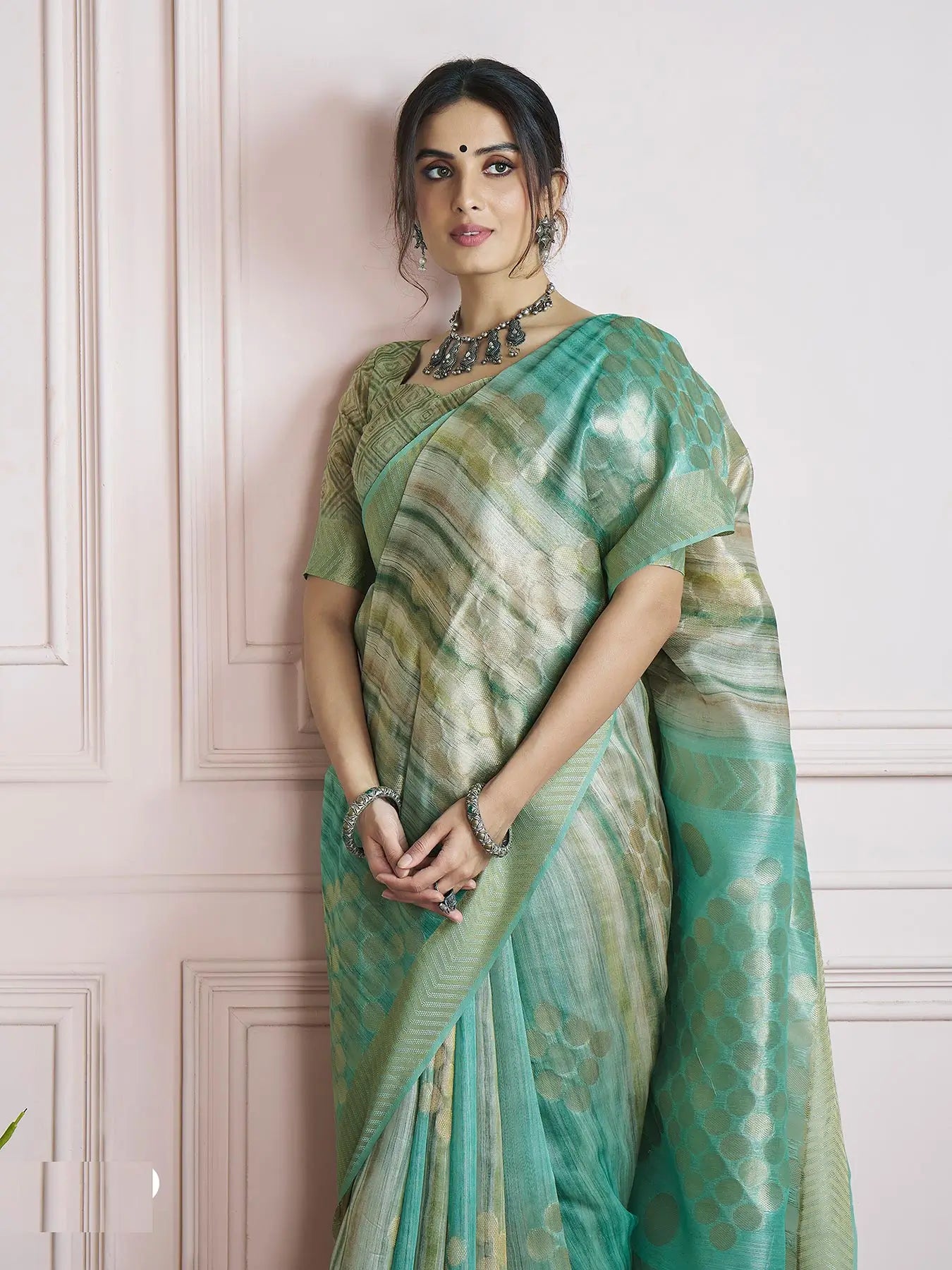 MultiColor Handloom Khadi Silk Saree with Digital Print & Zari  Border
