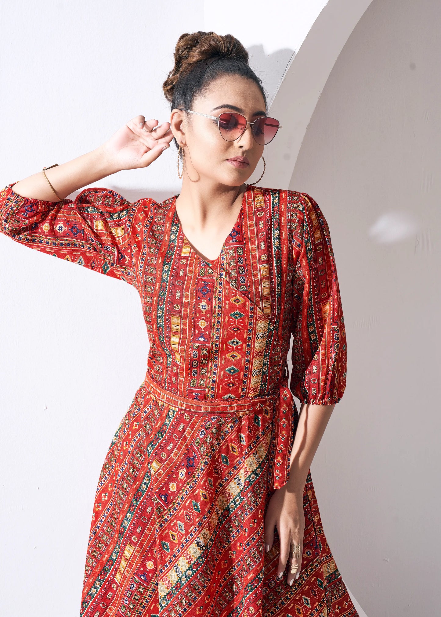 Red Round Neck Kurta
