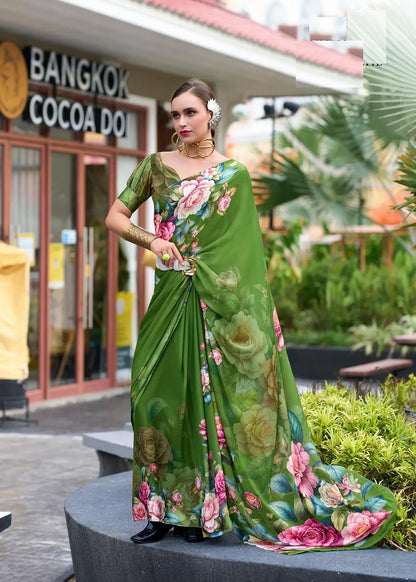 Green Georgette Saree with Exclusive Print