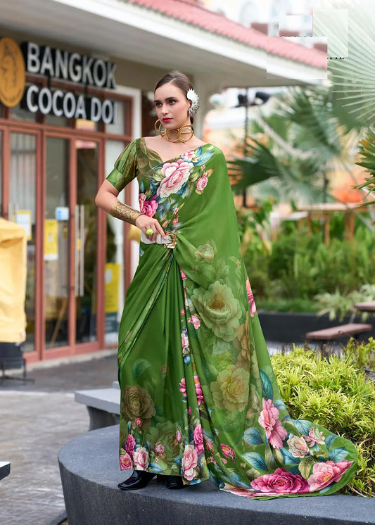 Green Georgette Saree with Exclusive Print