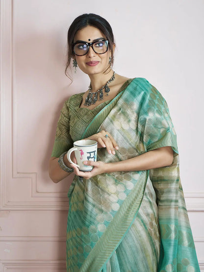 MultiColor Handloom Khadi Silk Saree with Digital Print & Zari  Border