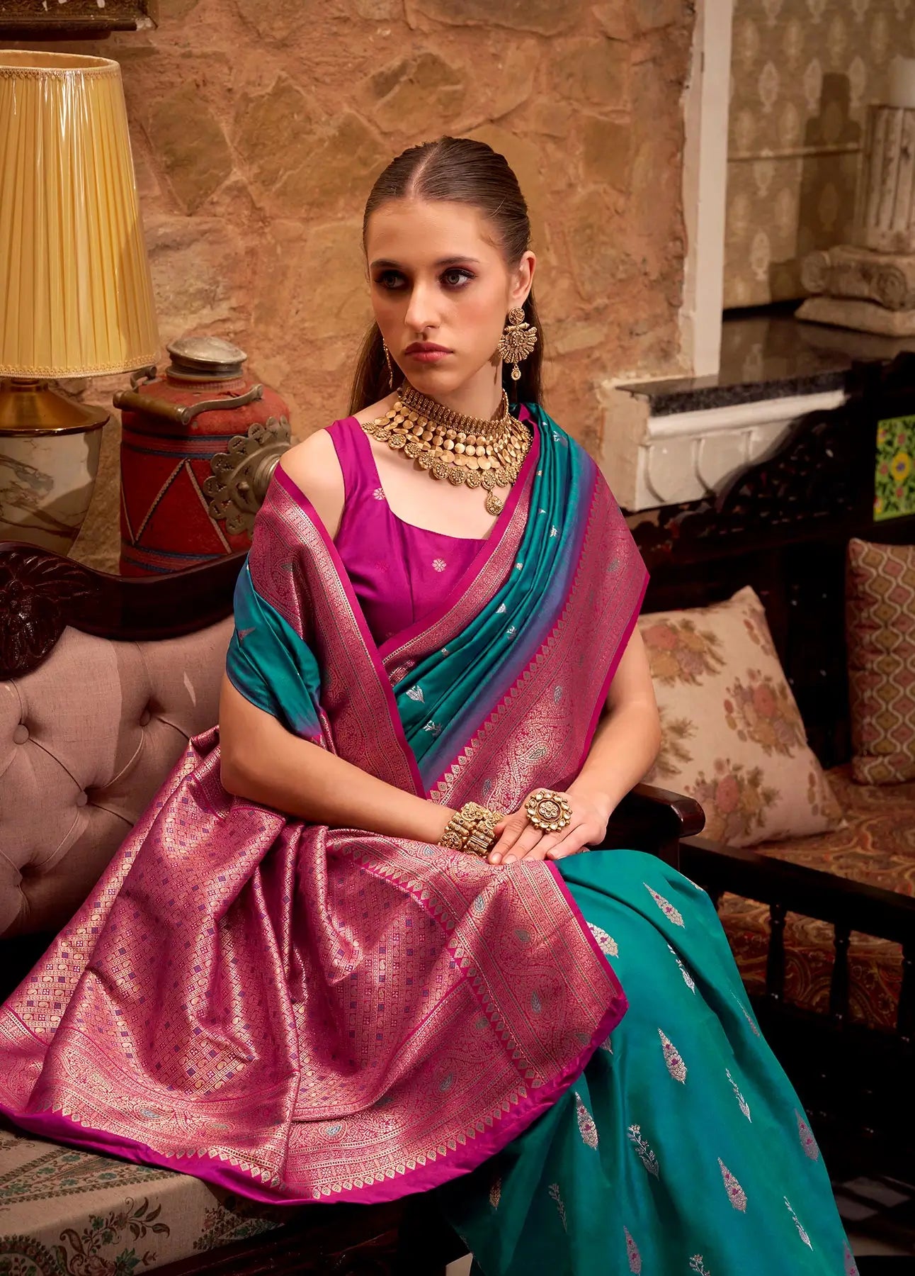 Aqua Blue Soft Silk  Zari Weaving  Saree With Contrast Border