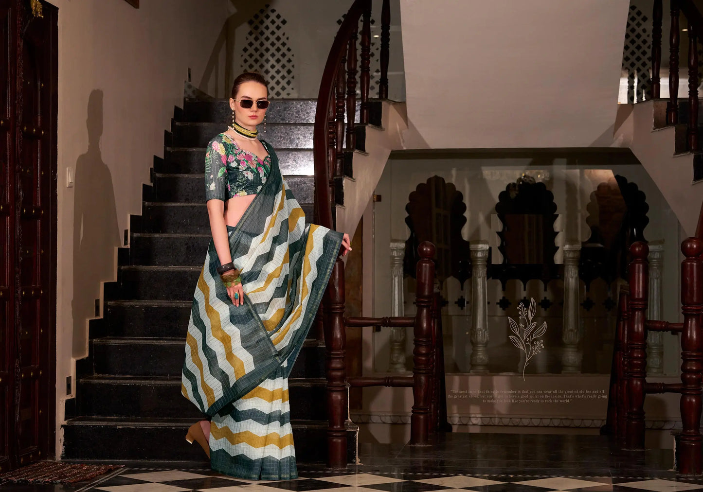 Green Linen Cotton Silk Saree