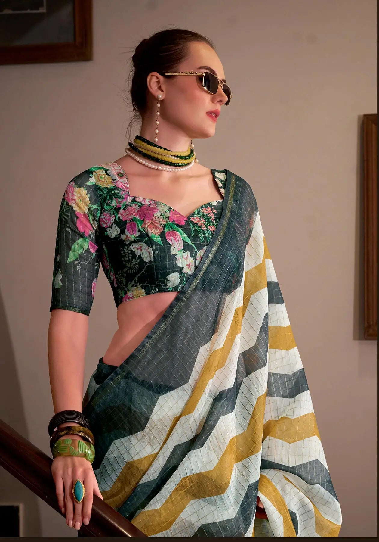 Green Linen Cotton Silk Saree
