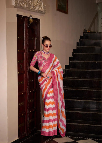 Peach  Linen Cotton Silk Saree