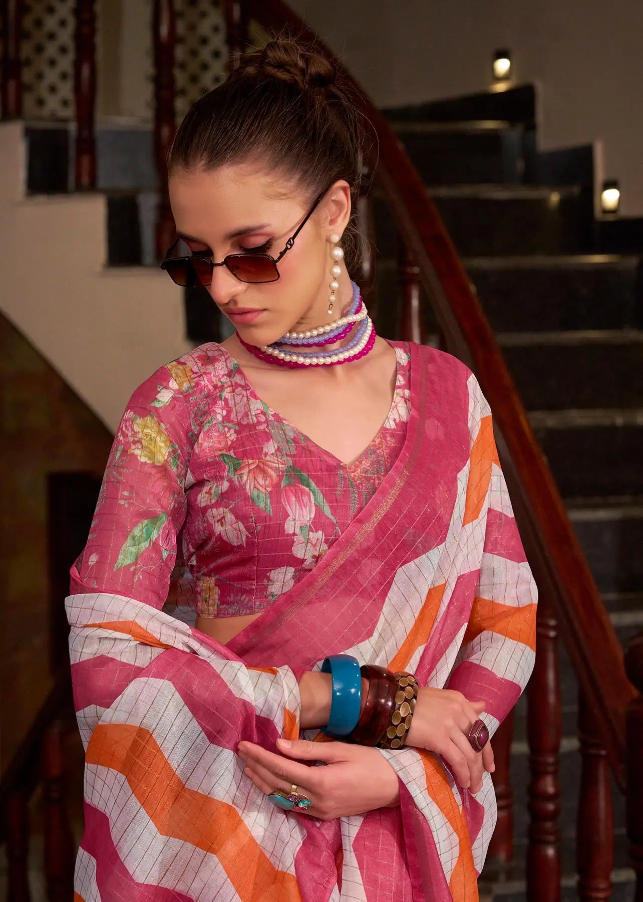 Peach  Linen Cotton Silk Saree