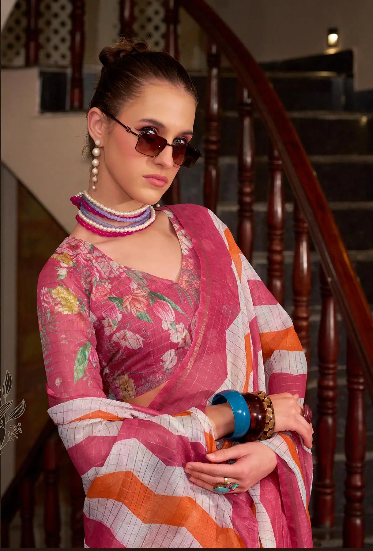 Peach  Linen Cotton Silk Saree
