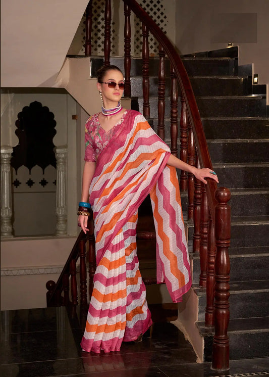 Peach  Linen Cotton Silk Saree