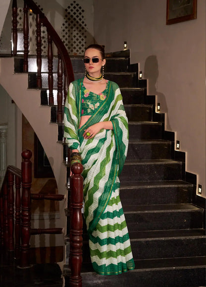 Green  Linen Cotton Silk Saree