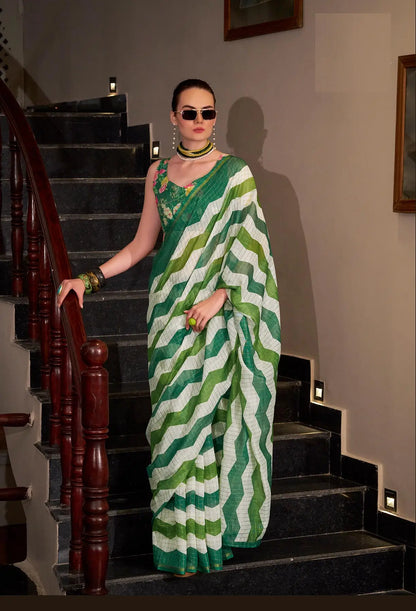 Green  Linen Cotton Silk Saree