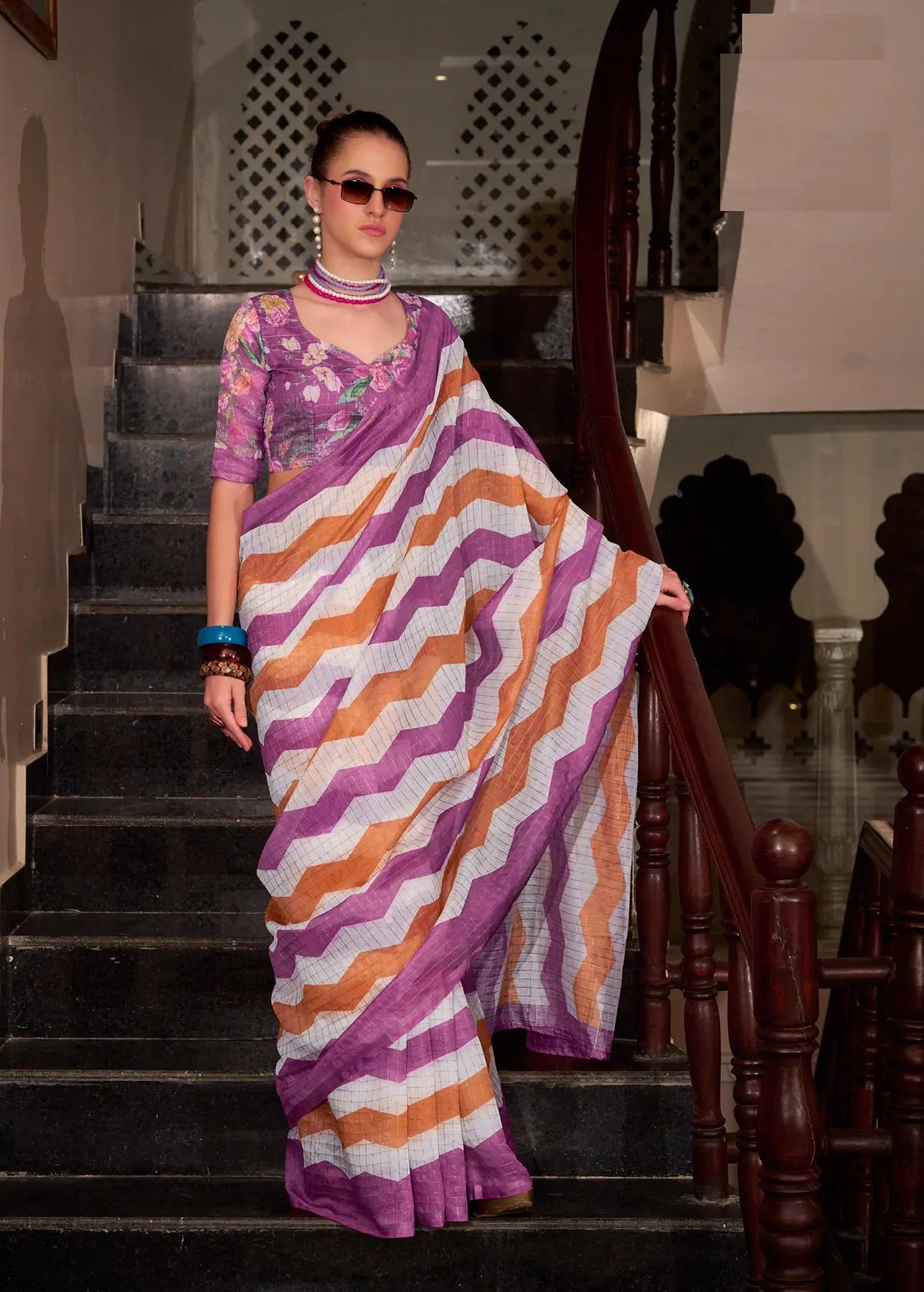 Pink Linen Cotton Silk Saree