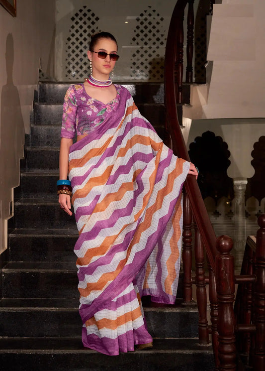 Pink Linen Cotton Silk Saree