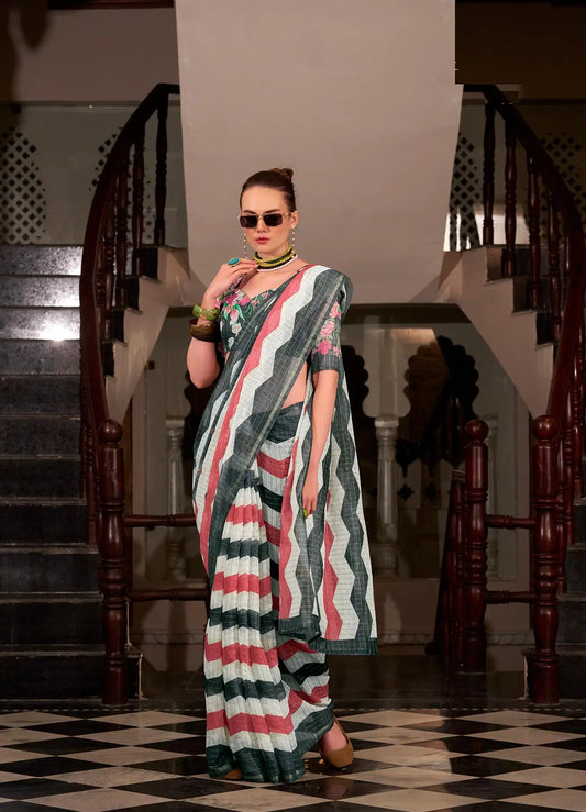 Multi Color Linen Cotton Silk Saree