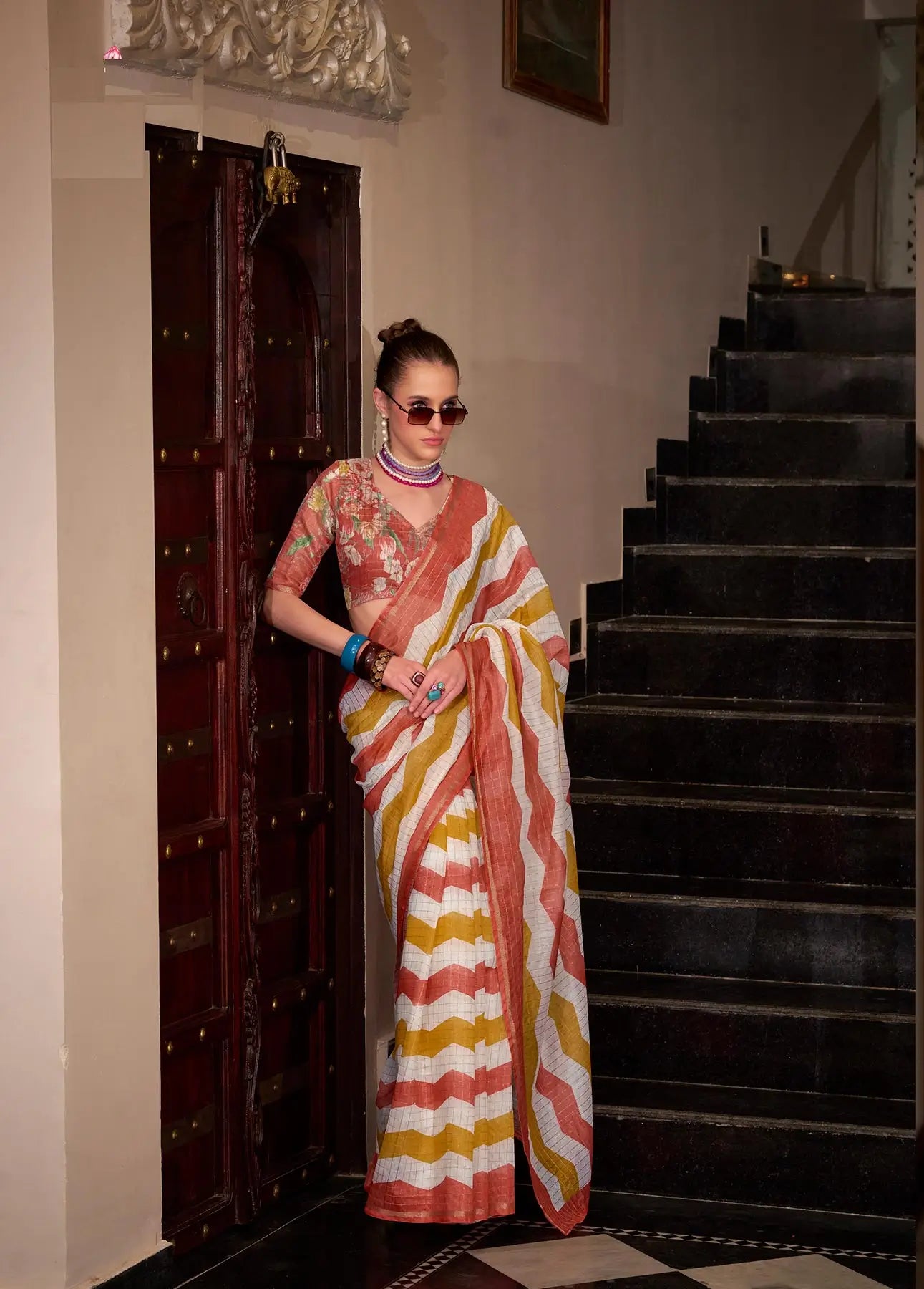 Orange Linen Cotton Silk Saree