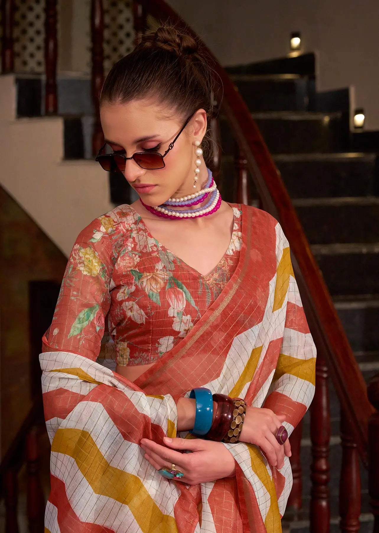 Orange Linen Cotton Silk Saree