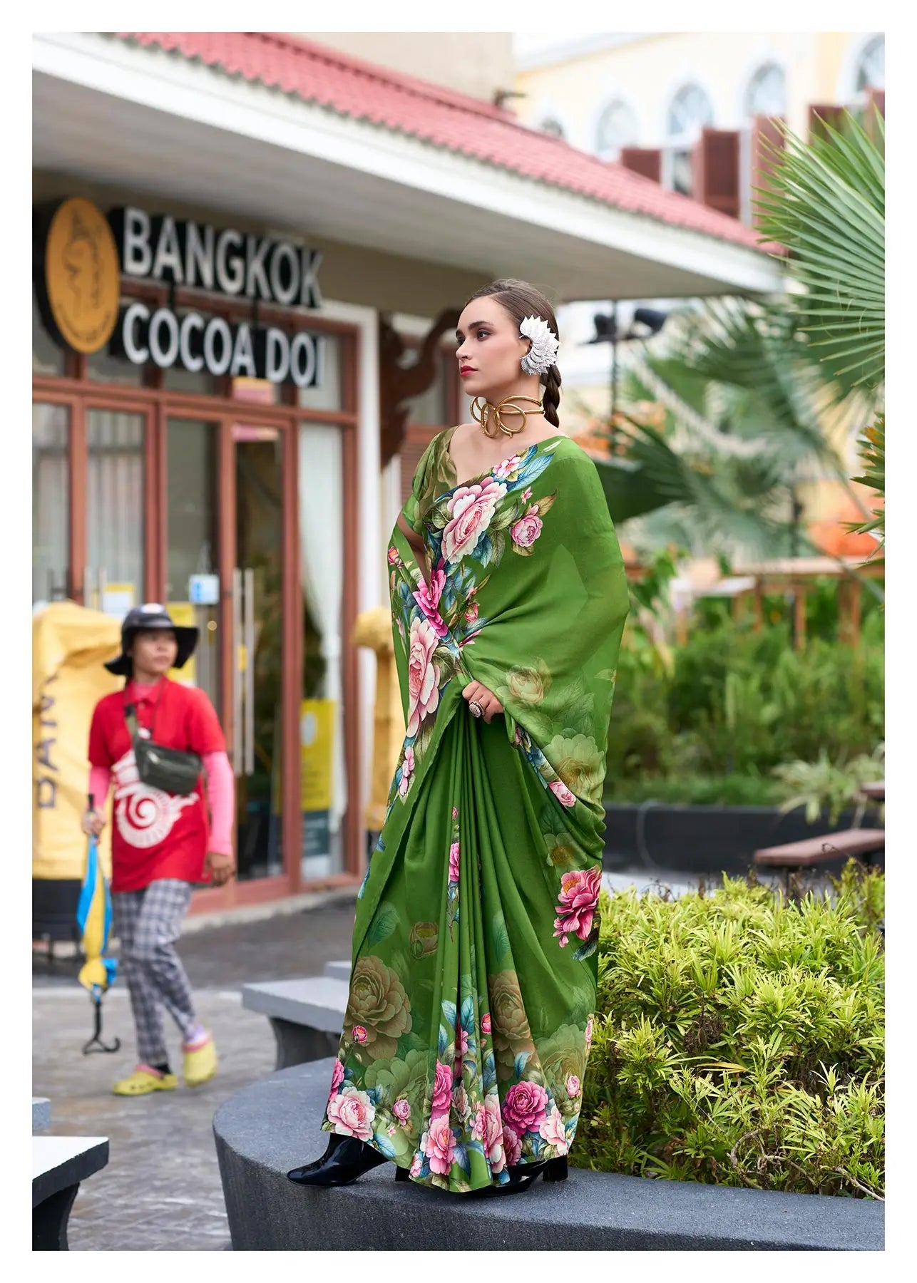 Green Georgette Saree with Exclusive Print