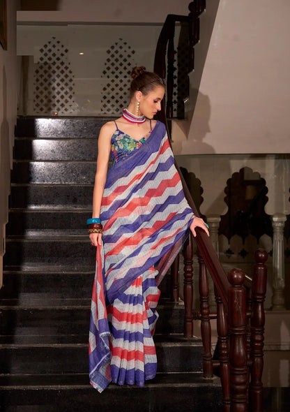 Purple  Linen Cotton Silk Saree