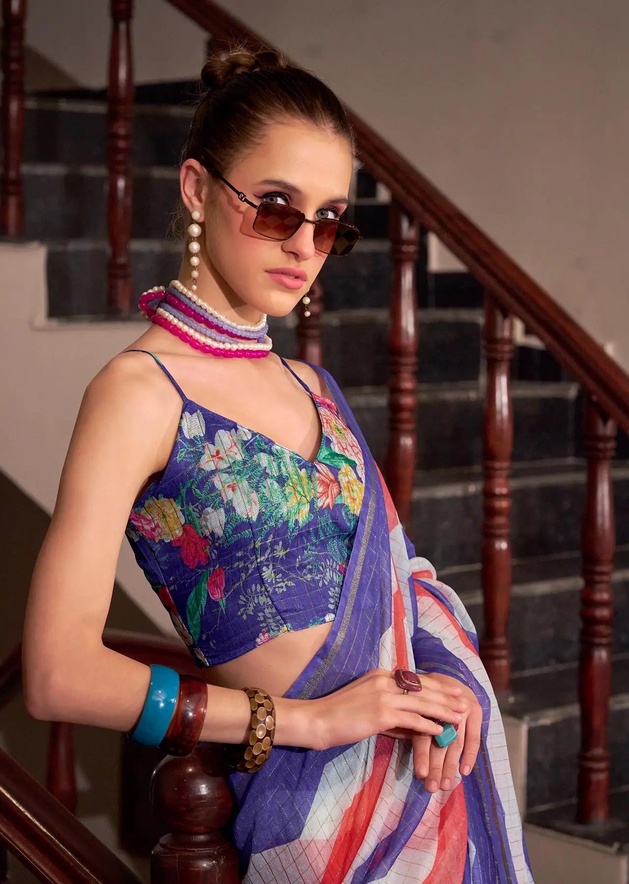 Purple  Linen Cotton Silk Saree