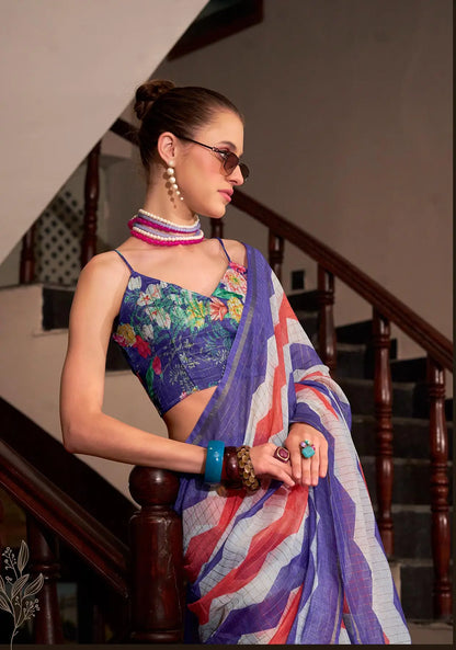 Purple  Linen Cotton Silk Saree