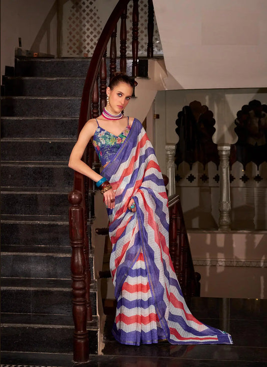 Purple  Linen Cotton Silk Saree