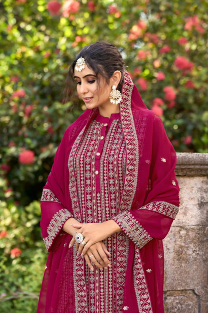 Dark Pink Glory Silk Thread & Sequence Embroidery Work Salwar Suit